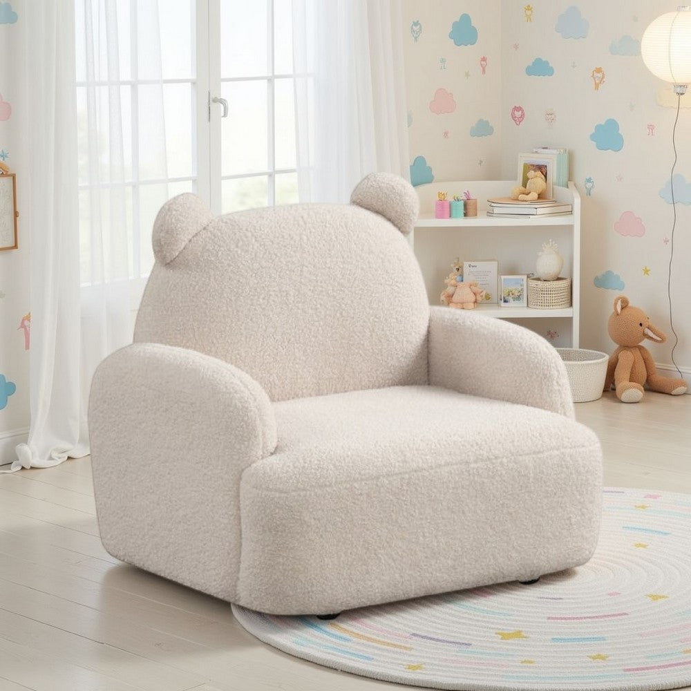 Raye Bear Shaped Kids Armchair with Black Legs, Beige Teddy Velvet