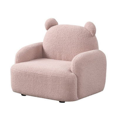 Raye Bear Shaped Kids Armchair with Black Legs, Pink Teddy Velvet