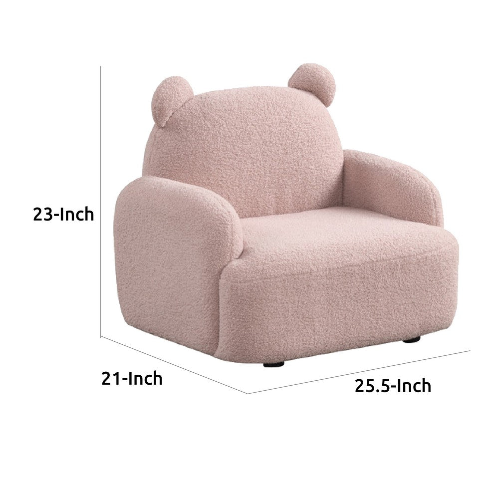 Raye Bear Shaped Kids Armchair with Black Legs, Pink Teddy Velvet