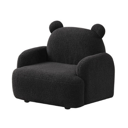 Raye Bear Shaped Kids Armchair with Black Legs, Black Teddy Velvet