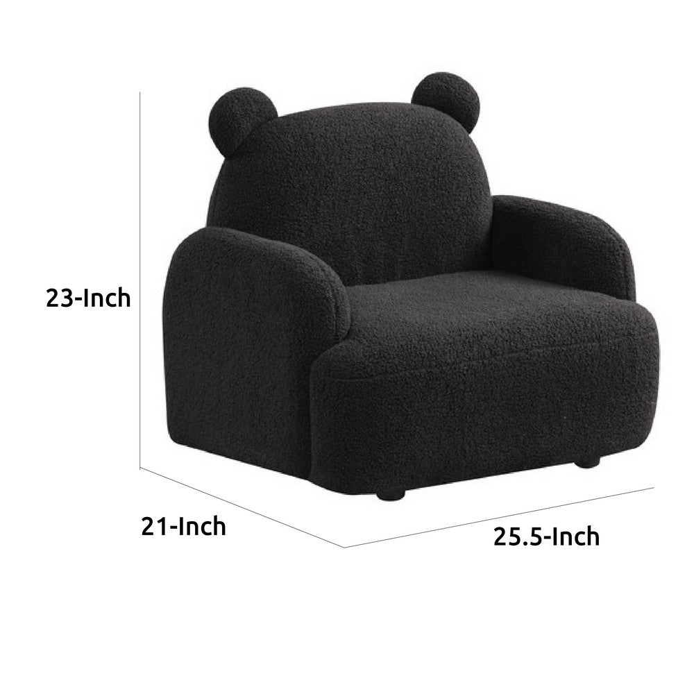 Raye Bear Shaped Kids Armchair with Black Legs, Black Teddy Velvet