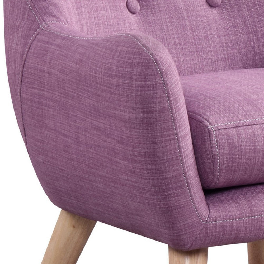 Binie Kids Chair w Wood Angled Legs, Pink Purple Button Tufted Linen