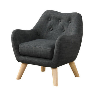 Binie Kids Chair with Wood Angled Legs, Gray Button Tufted Linen