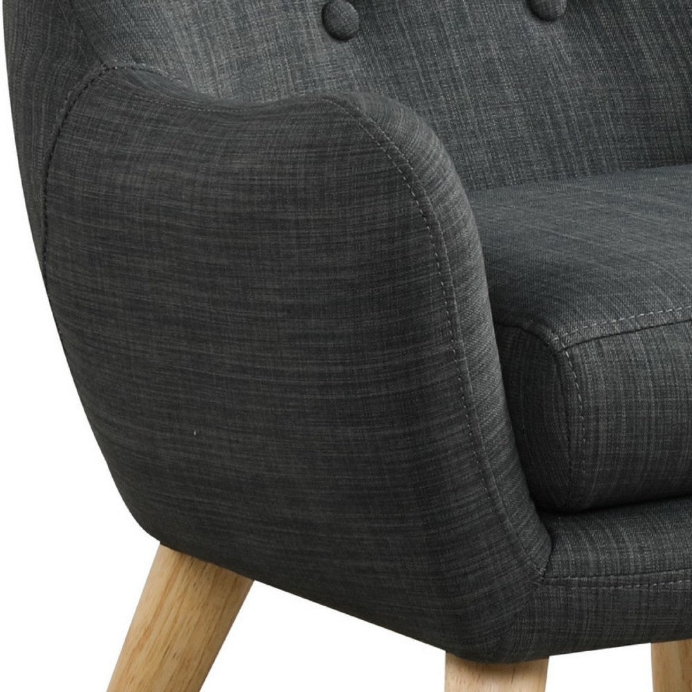 Binie Kids Chair with Wood Angled Legs, Gray Button Tufted Linen