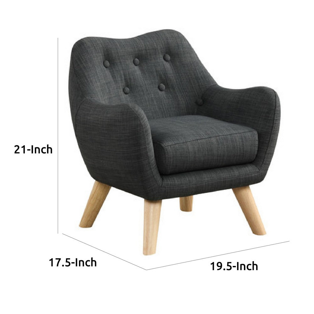 Binie Kids Chair with Wood Angled Legs, Gray Button Tufted Linen