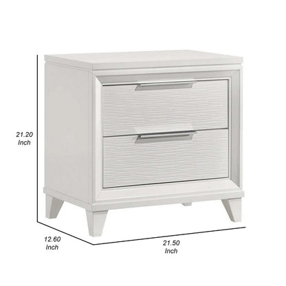 Ressy Nightstand with 2 Drawer, Silver Metal, Contemporary White Wood