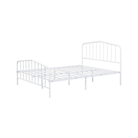 Nix Full Size Bed, Classic Spindle Headboard and Footboard, White Metal