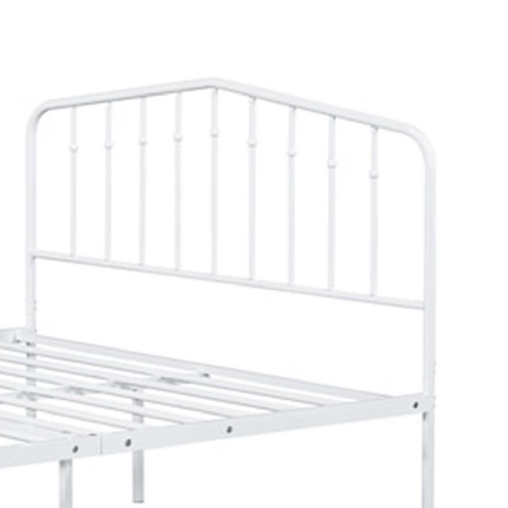 Nix Full Size Bed, Classic Spindle Headboard and Footboard, White Metal