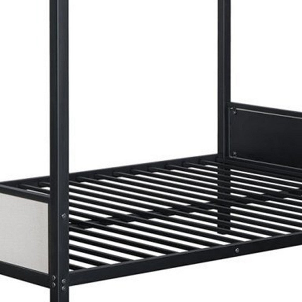 Mely Full over Full Bunk Bed, Attached Side Ladder, Black White Metal