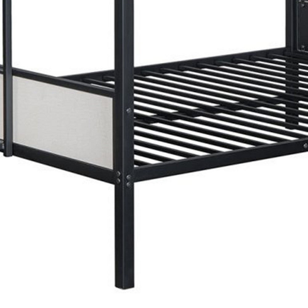 Mely Full over Full Bunk Bed, Attached Side Ladder, Black White Metal