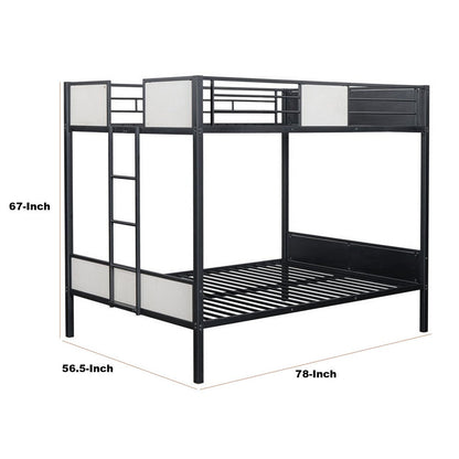 Mely Full over Full Bunk Bed, Attached Side Ladder, Black White Metal