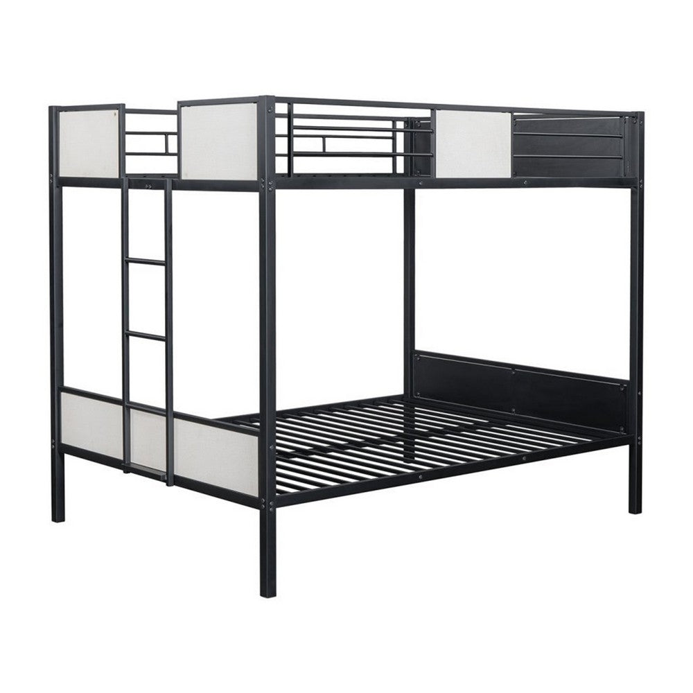 Mely Full over Full Bunk Bed, Attached Side Ladder, Black White Metal