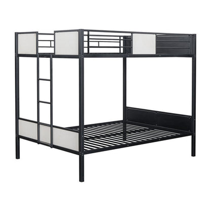 Mely Full over Full Bunk Bed, Attached Side Ladder, Black White Metal