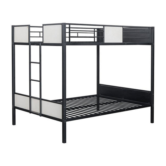Mely Full over Full Bunk Bed, Attached Side Ladder, Black White Metal