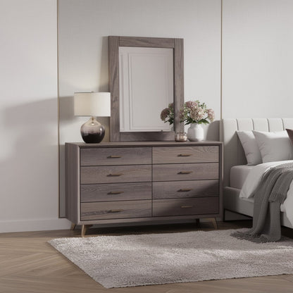 Stav Dresser Mirror with Rectangular Frame, Gray Brazilian Pine Wood