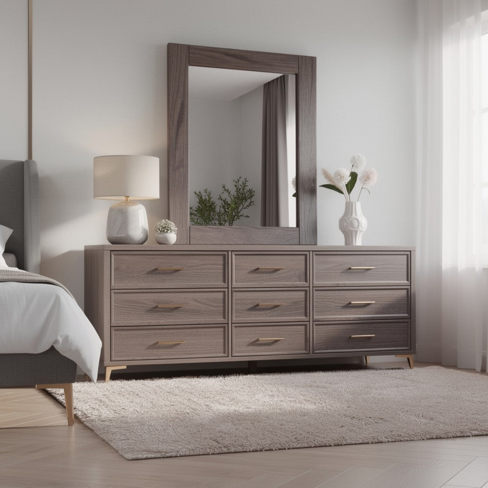 Stav Dresser Mirror with Rectangular Frame, Gray Brazilian Pine Wood