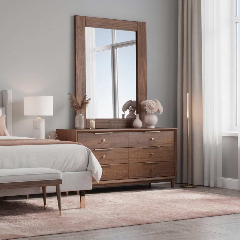 Stav Dresser Mirror, Rectangular Frame, Mahogany Brazilian Pine Wood