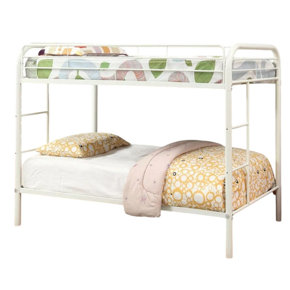 Raina Twin over Twin Bunk Bed, Built In Side Ladder, White Metal