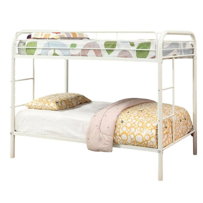 Raina Twin over Twin Bunk Bed, Built In Side Ladder, White Metal