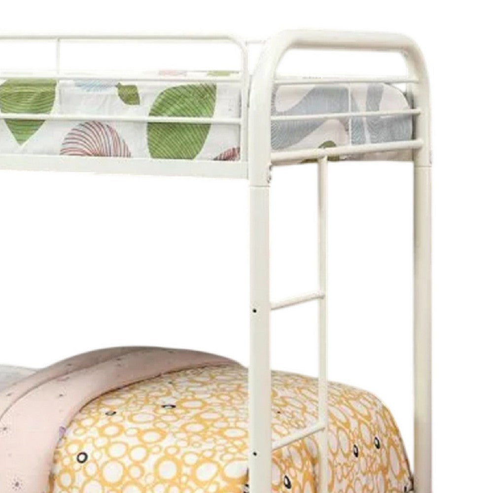Raina Twin over Twin Bunk Bed, Built In Side Ladder, White Metal
