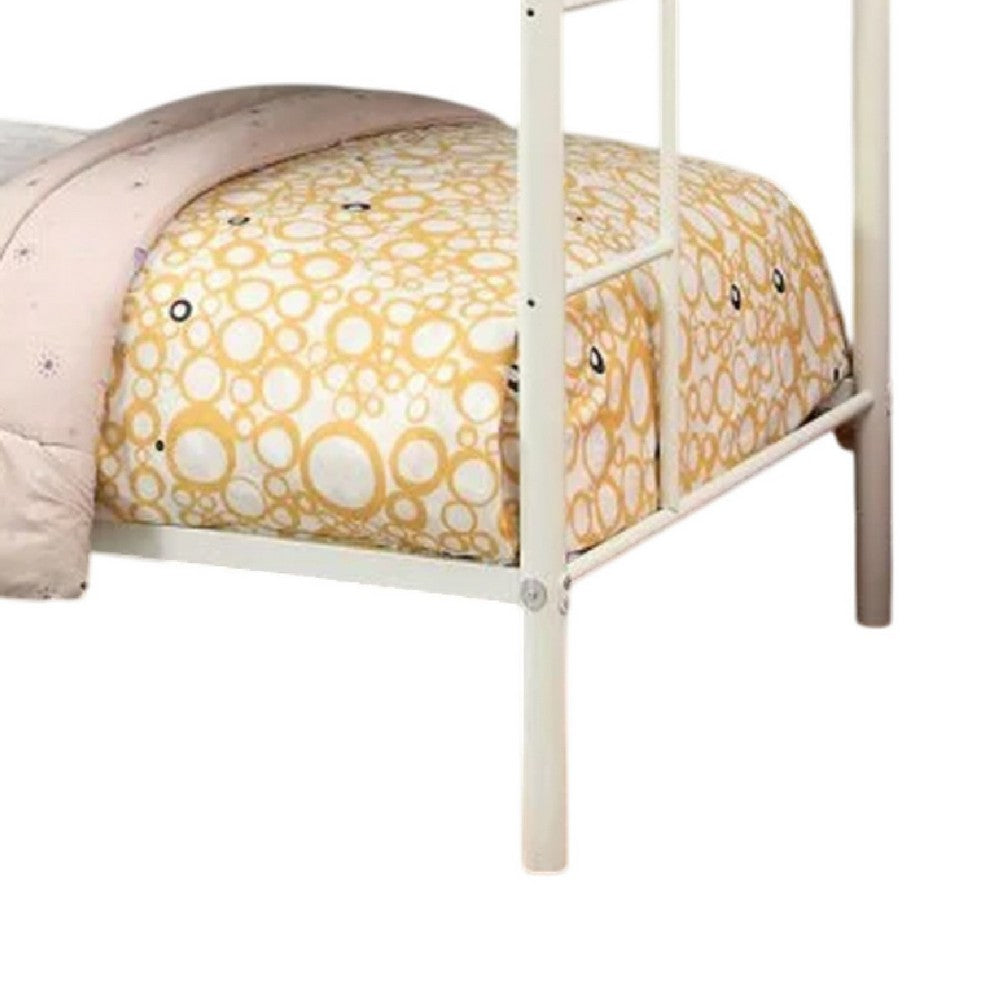 Raina Twin over Twin Bunk Bed, Built In Side Ladder, White Metal