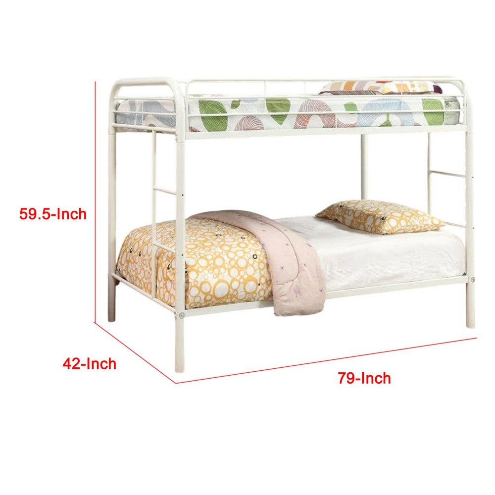 Raina Twin over Twin Bunk Bed, Built In Side Ladder, White Metal