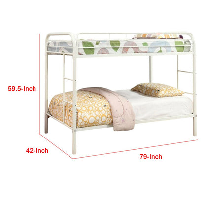 Raina Twin over Twin Bunk Bed, Built In Side Ladder, White Metal