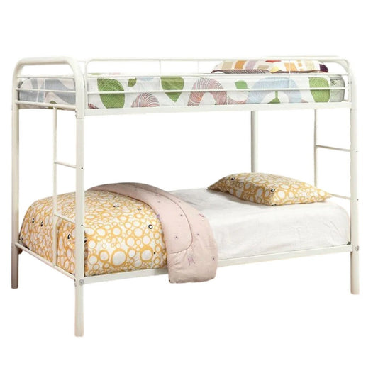 Raina Twin over Twin Bunk Bed, Built In Side Ladder, White Metal