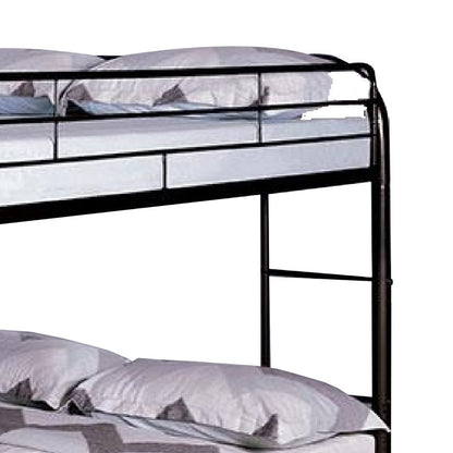 Raina Twin Over Twin Bunk Bed, Black Metal Frame, Attached Side Ladder