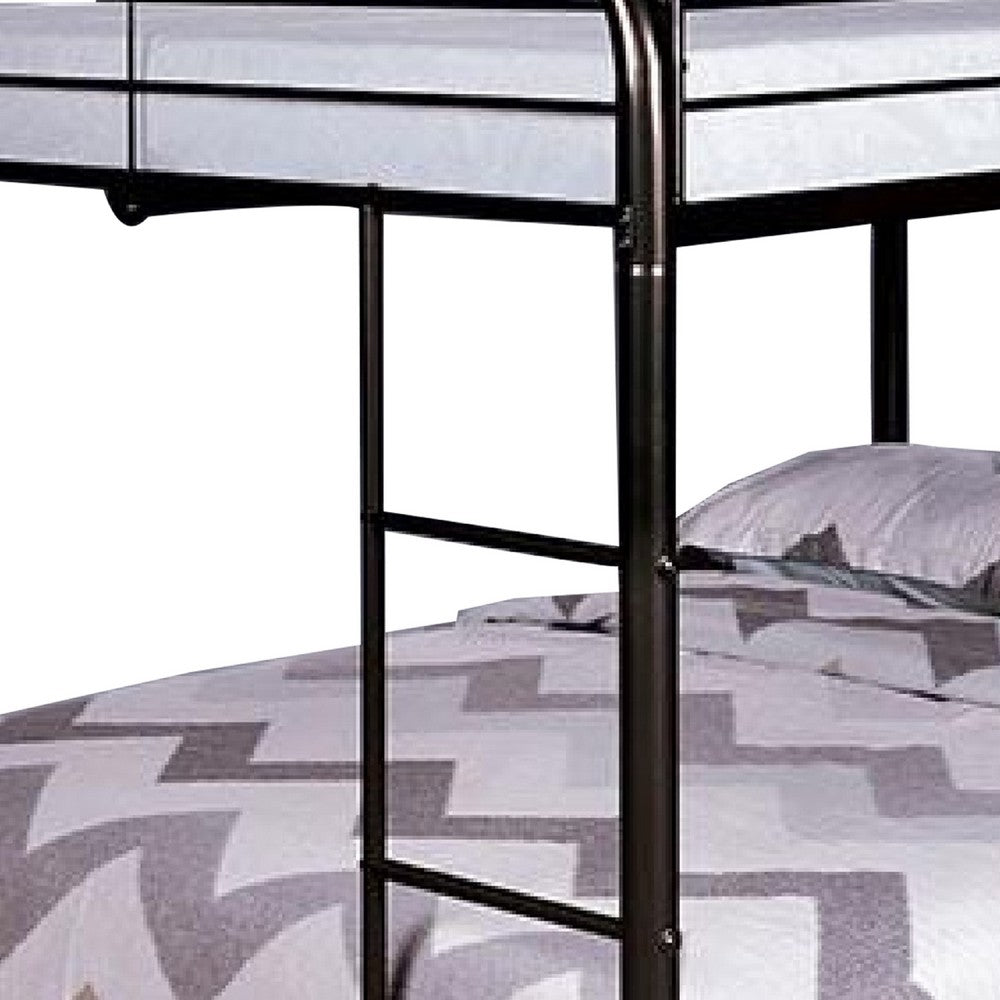 Raina Twin Over Twin Bunk Bed, Black Metal Frame, Attached Side Ladder