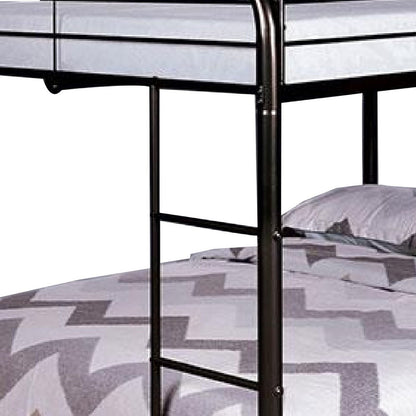Raina Twin Over Twin Bunk Bed, Black Metal Frame, Attached Side Ladder