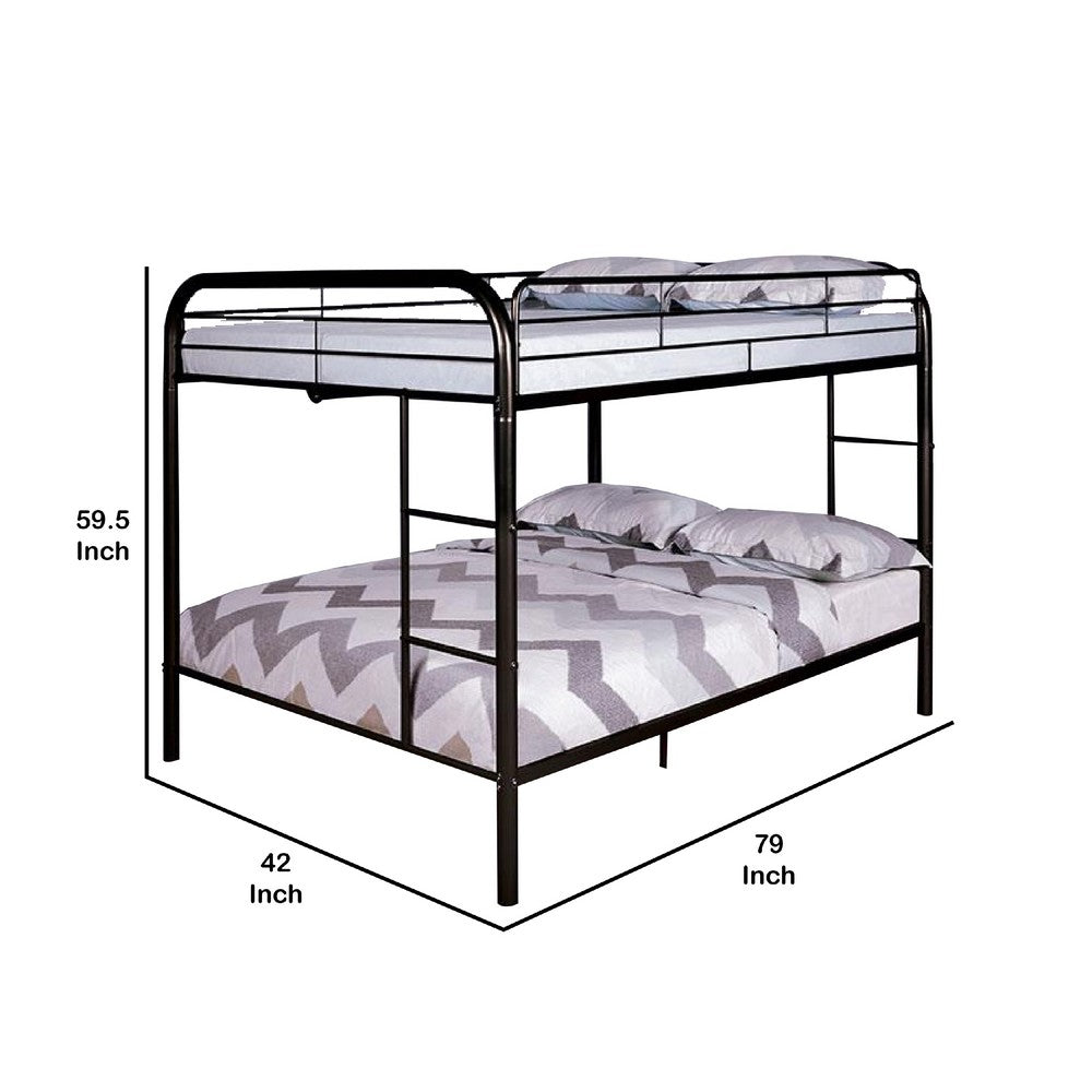 Raina Twin Over Twin Bunk Bed, Black Metal Frame, Attached Side Ladder