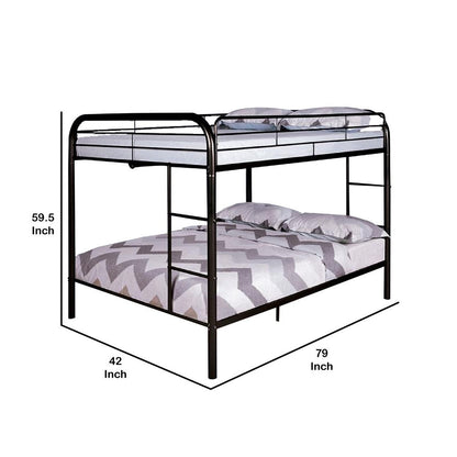 Raina Twin Over Twin Bunk Bed, Black Metal Frame, Attached Side Ladder