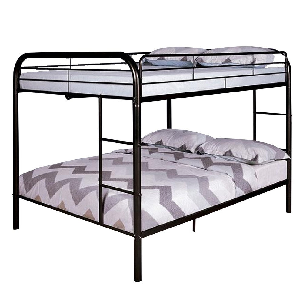 Raina Twin Over Twin Bunk Bed, Black Metal Frame, Attached Side Ladder