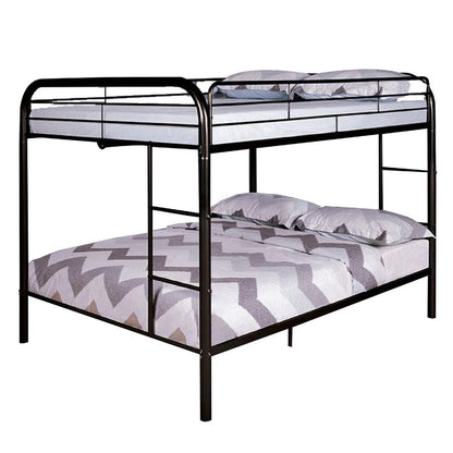 Raina Twin Over Twin Bunk Bed, Black Metal Frame, Attached Side Ladder