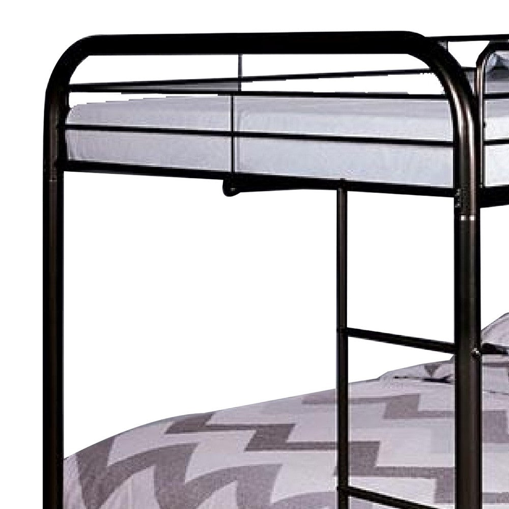 Raina Twin Over Twin Bunk Bed, Silver Metal Frame Attached Side Ladder