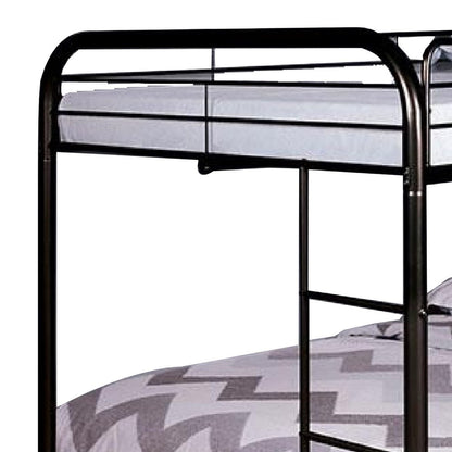 Raina Twin Over Twin Bunk Bed, Silver Metal Frame Attached Side Ladder