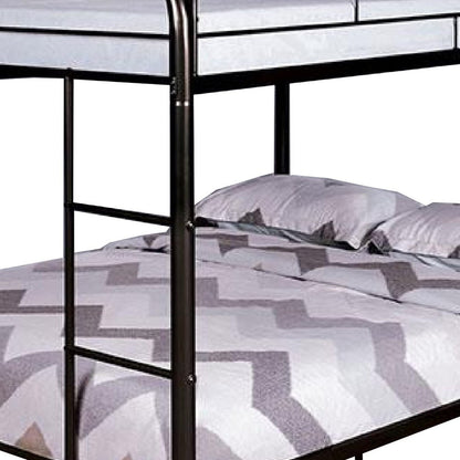 Raina Twin Over Twin Bunk Bed, Silver Metal Frame Attached Side Ladder
