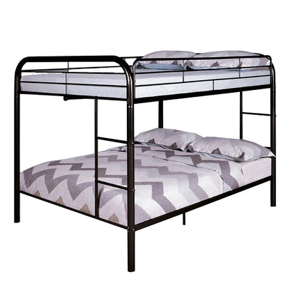 Raina Twin Over Twin Bunk Bed, Silver Metal Frame Attached Side Ladder