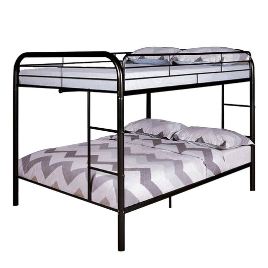 Raina Twin Over Twin Bunk Bed, Silver Metal Frame Attached Side Ladder