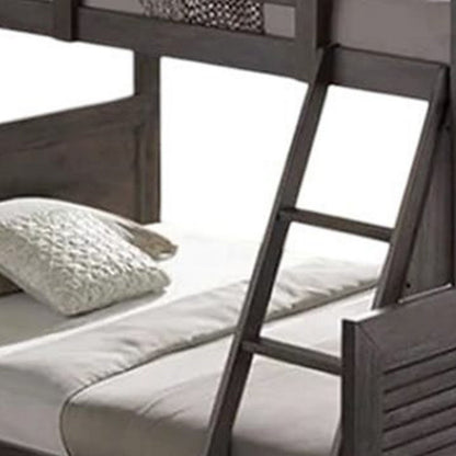 Wexo Twin over Full Bunk Bed, Charcoal Brown Slat Design and Ladder