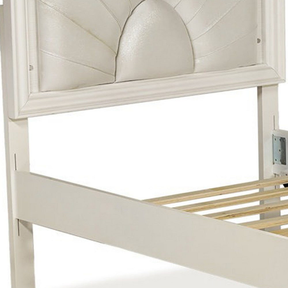 Jisoo Full Size Bed, Pearl White Upholstery, Radial Arch Headboard