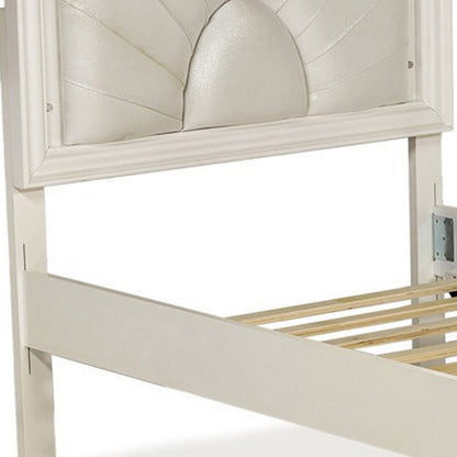 Jisoo Full Size Bed, Pearl White Upholstery, Radial Arch Headboard