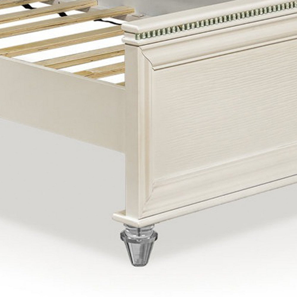 Jisoo Full Size Bed, Pearl White Upholstery, Radial Arch Headboard