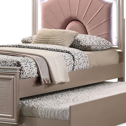 Jisoo Full Size Bed, Rose Gold Upholstery, Radial Arch Headboard