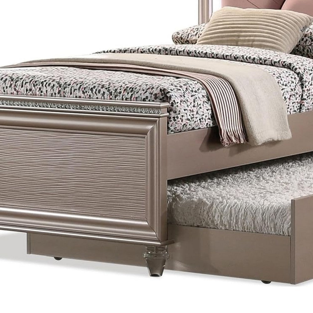 Jisoo Full Size Bed, Rose Gold Upholstery, Radial Arch Headboard