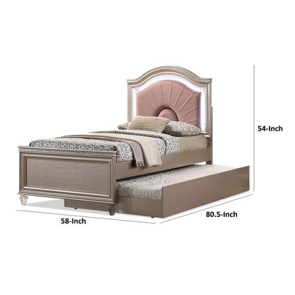 Jisoo Full Size Bed, Rose Gold Upholstery, Radial Arch Headboard