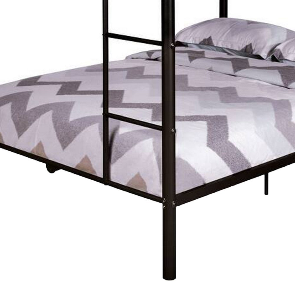 Fegy Full Over Full Bunk Bed, Ladder and Rails, Black Metal Frame