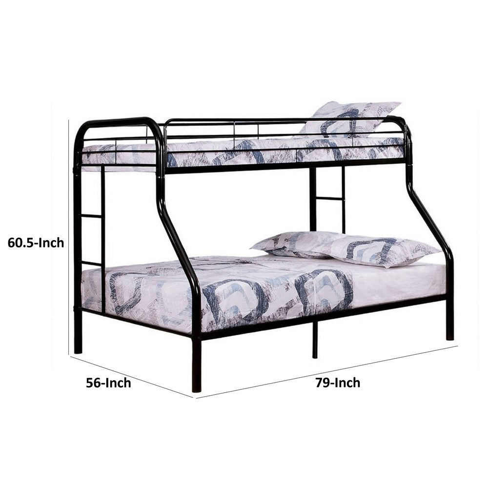 Fegy Twin over Full Bunk Bed with Ladder and Rails, Black Metal Frame