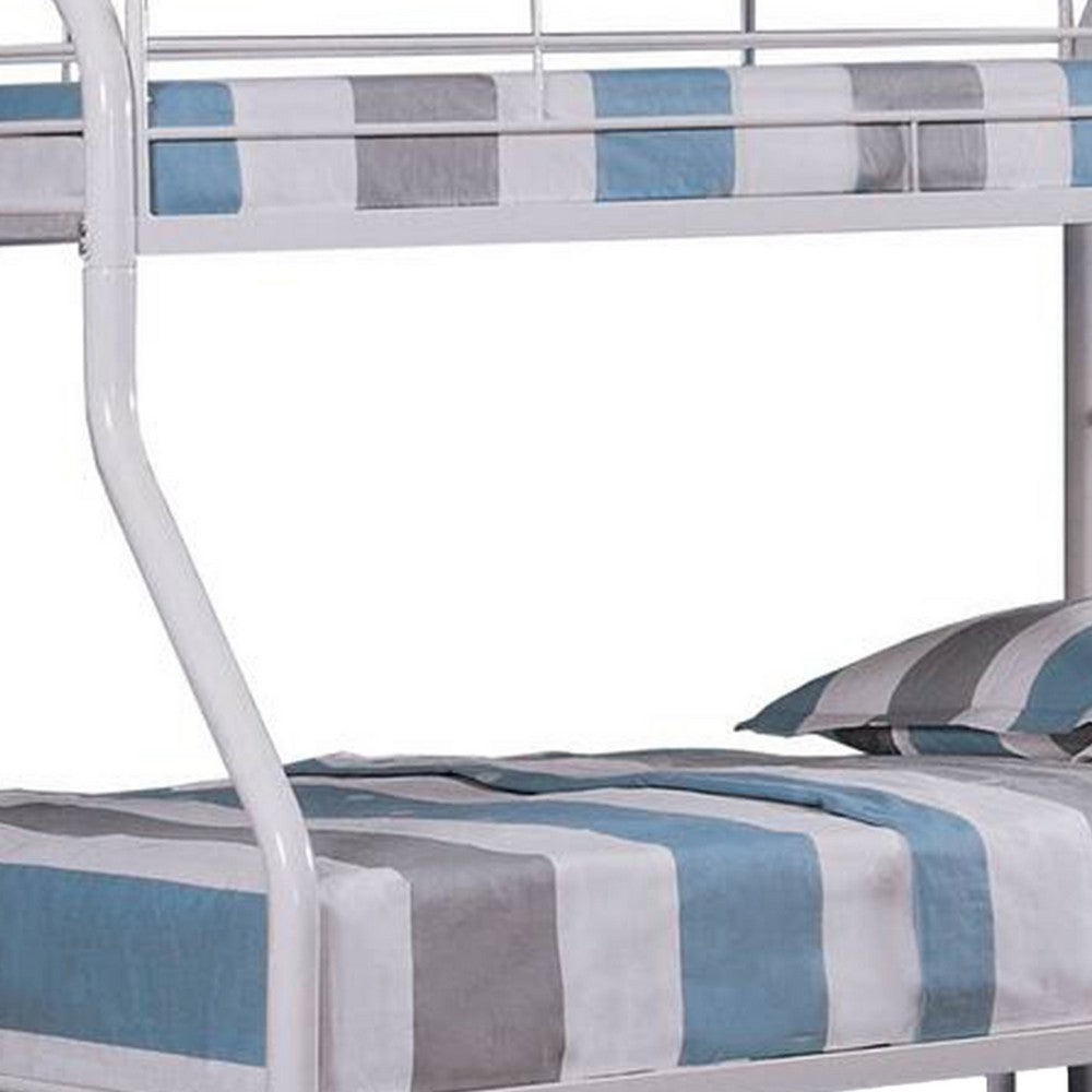 Fegy Twin over Full Bunk Bed with Ladder and Rails, White Metal Frame